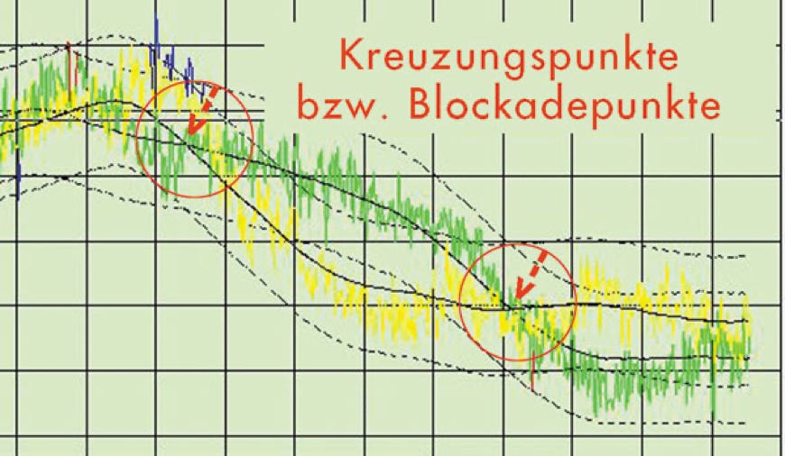 Die Abbildung zeigt Kreuzungspunkte, die dadurch zustande kommen, dass sich Traumata, Kränkungen, tiefgehende Verletzungen, oder z.B. ein geleisteter Eid, sich ab diesem Moment blockierend auf den geistigen, seelischen wie körperlichen Bereich des Organismus auswirken.